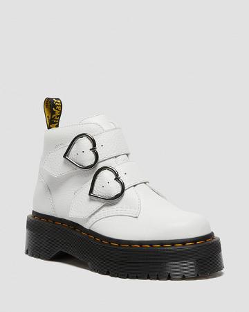 Dr Martens Devon Heart Læder Platform Støvler Dame Hvide | DK 237PJJ